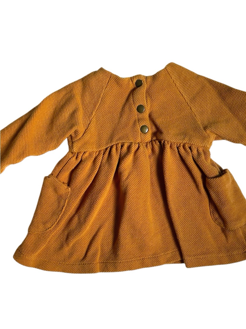 Zara Mustard Yellow Knit Baby Dress with Front Buttons - Cotton